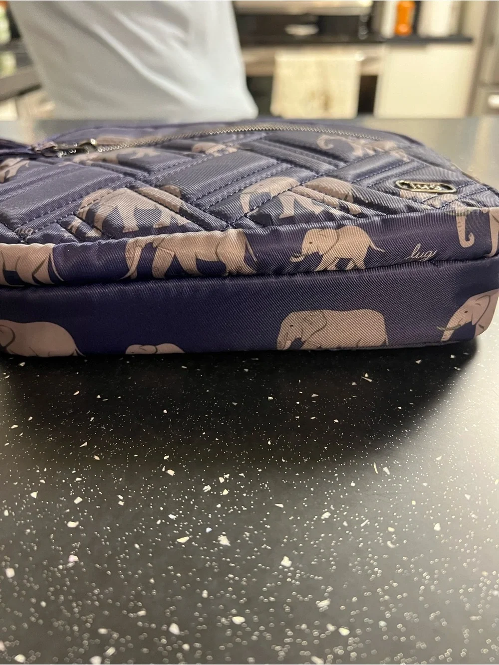 lug Navy Quilted Elephant Print Crossbody Bag